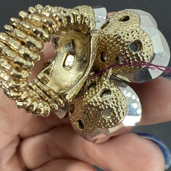 Brand New Crystal Cocktail Flower Ring Big Vintage Ring Stretchy Band - Picture 14 of 16